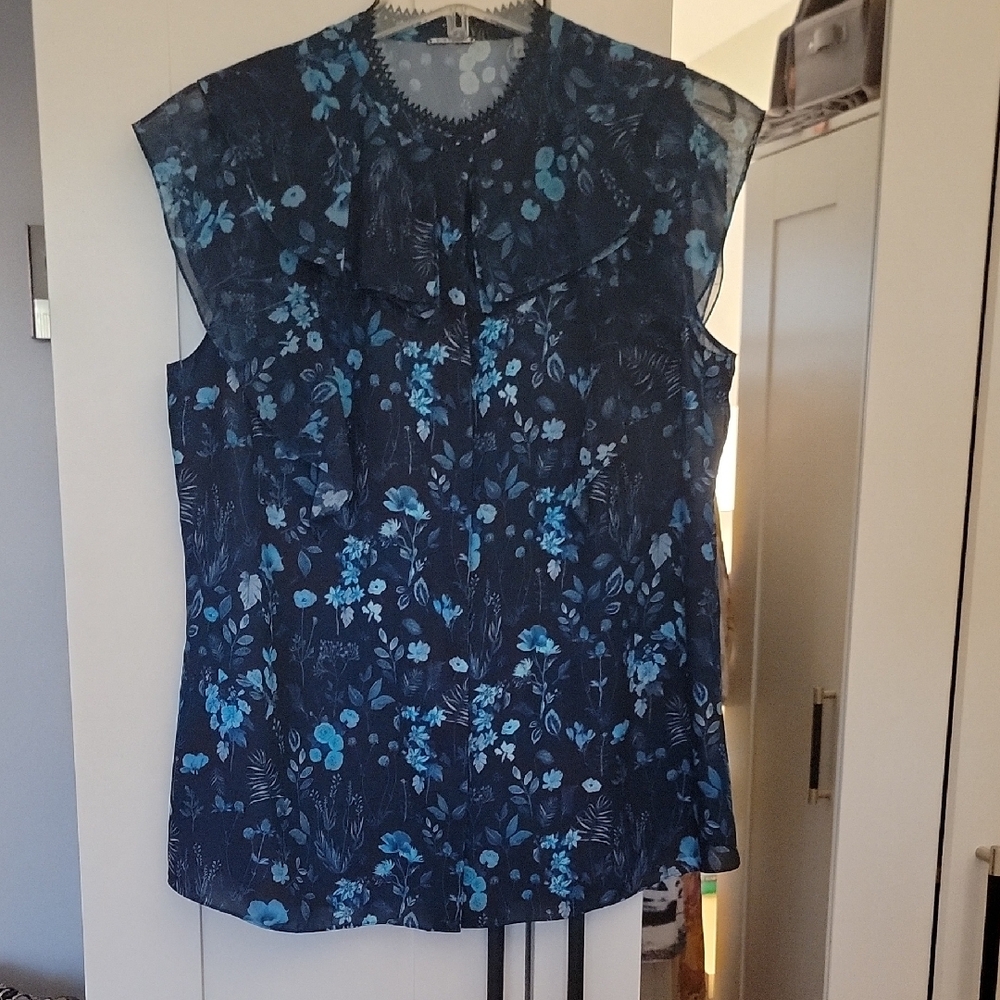 Floral Blue Silky Sleeveless Top